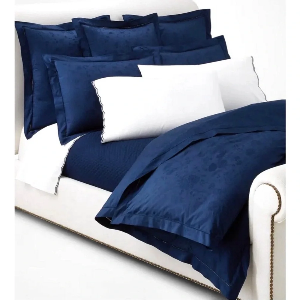 Ralph Lauren Organic Cotton Bethany Jacquard Queen Flat Sheet in Polo Navy, NWT
